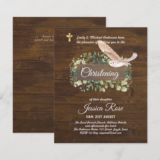 BUDGET Rustic Woodland Christening Invite Baptism  (Front/Back)