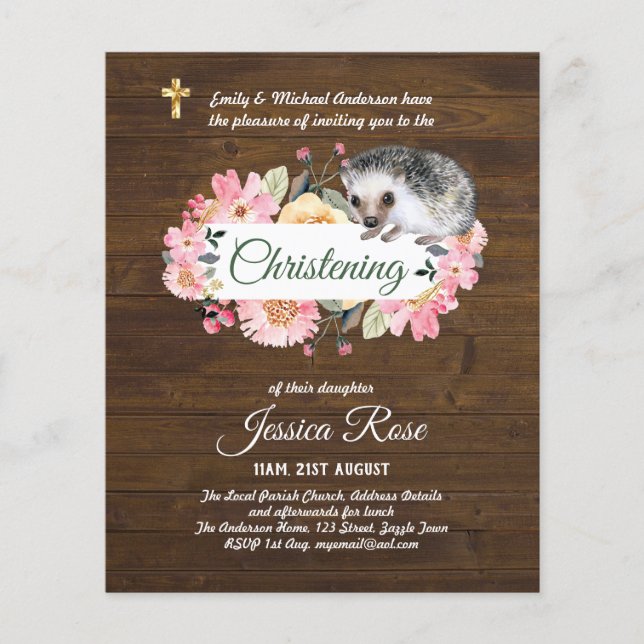 BUDGET Rustic Woodland Christening Invite Baptism  (Front)