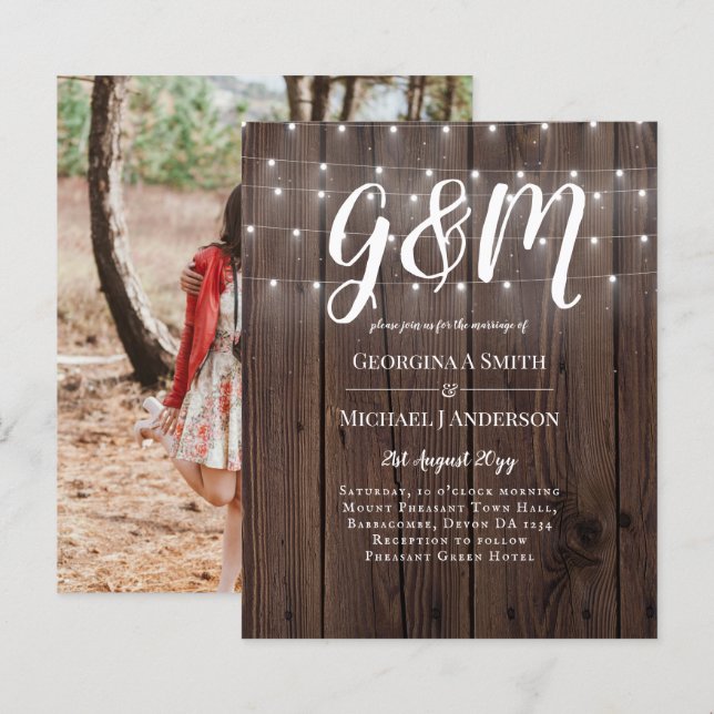 BUDGET Rustic Woodland Lights Wedding Invites (Front/Back)