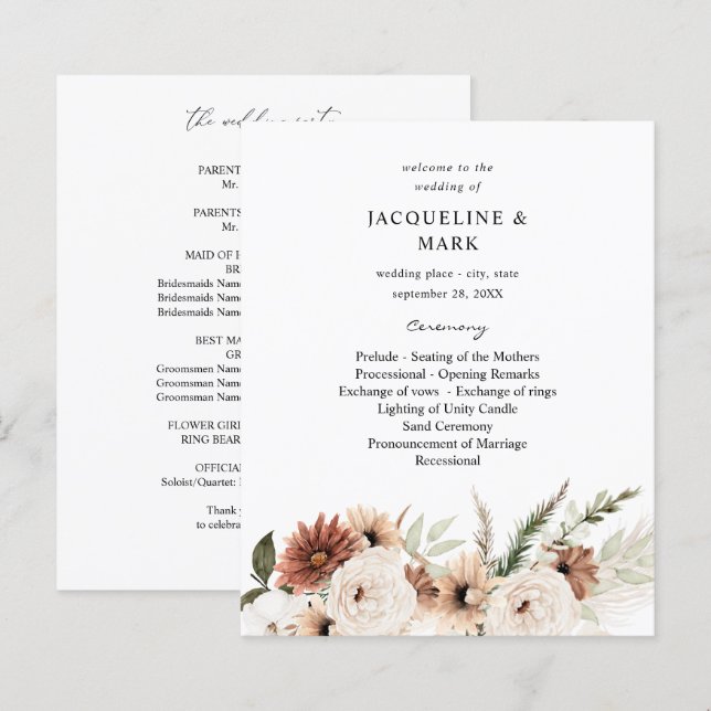 Budget RusticNeutral Boho Floral Wedding Ceremony  (Front/Back)