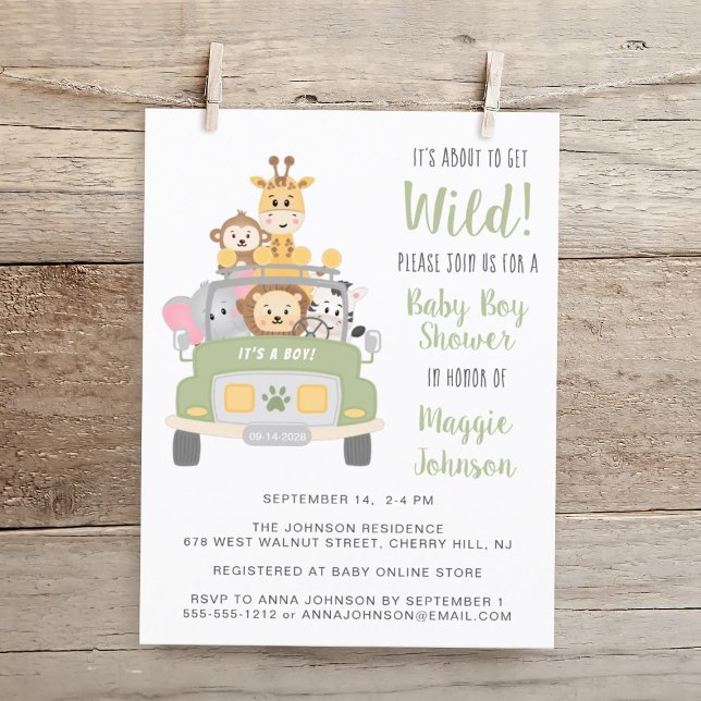 Budget Safari Baby Boy Shower Invitation (Embrace the adventure and celebrate the arrival of your little wild one!)