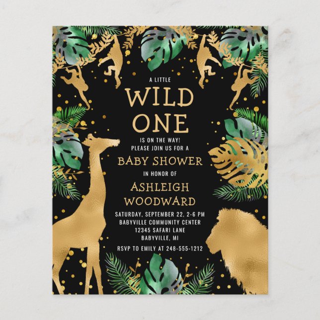 Budget Safari Baby Shower Black Gold Invitation (Front)