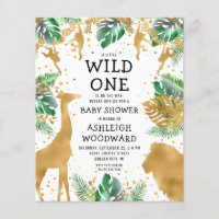 Budget Safari Baby Shower Green Gold Invitation