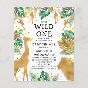 Budget Safari Baby Shower Green Gold Invitation