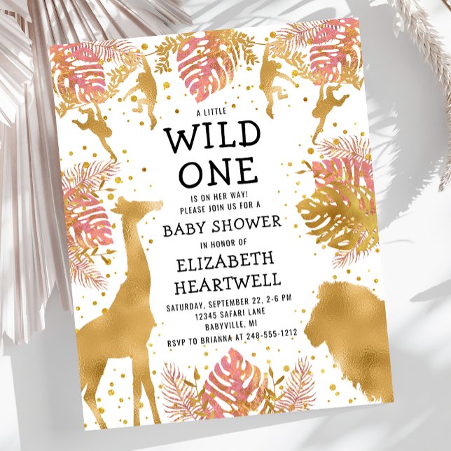 Budget Safari Girl Baby Shower Pink Gold Invite (Creator Uploaded)