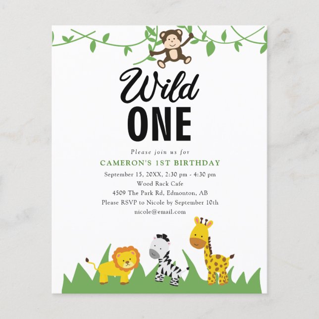 Budget Safari Wild One 1st Birthday Cute (Front)
