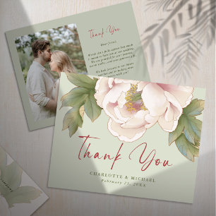 BUDGET Sage & Blush Photo Wedding Thank You Card 