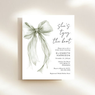 Budget Sage Bow Watercolor Bridal Shower Invite