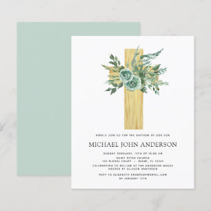 Budget Sage Eucalyptus Baptism Greenery Invitation