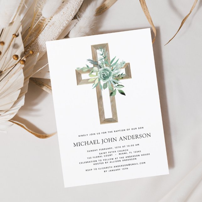Budget Sage Eucalyptus Baptism Greenery Invitation (Creator Uploaded)