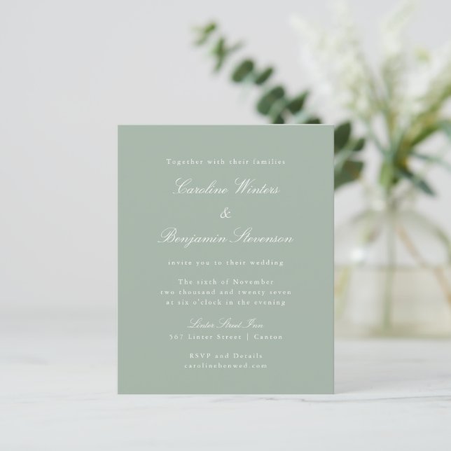 Budget Sage Formal Elegant Wedding Invitation (Standing Front)