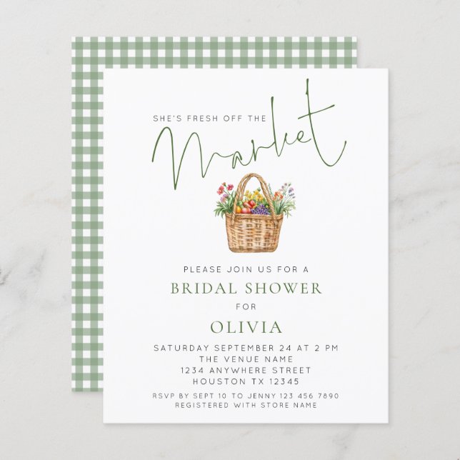 Budget Sage Gingham She’s off Market Bridal Shower (Front/Back)