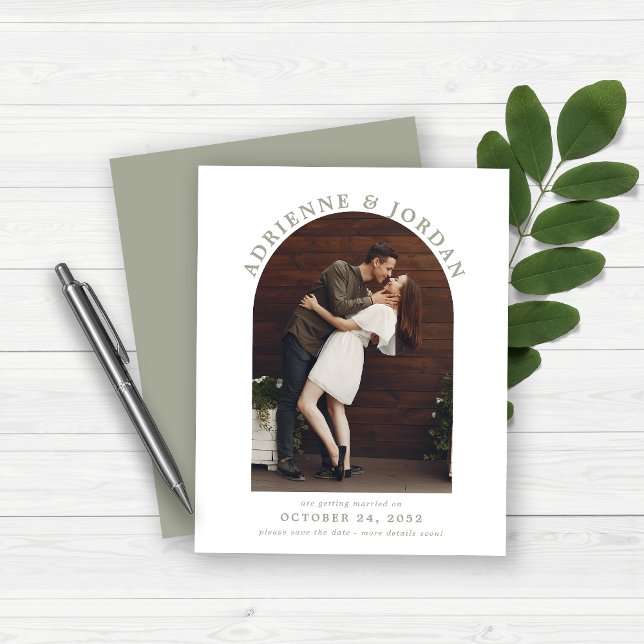 Budget Sage Green Arch Photo Save the Date (Creator Uploaded)