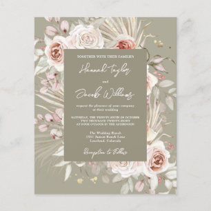 Budget Sage Green Boho Floral Wedding Invitation