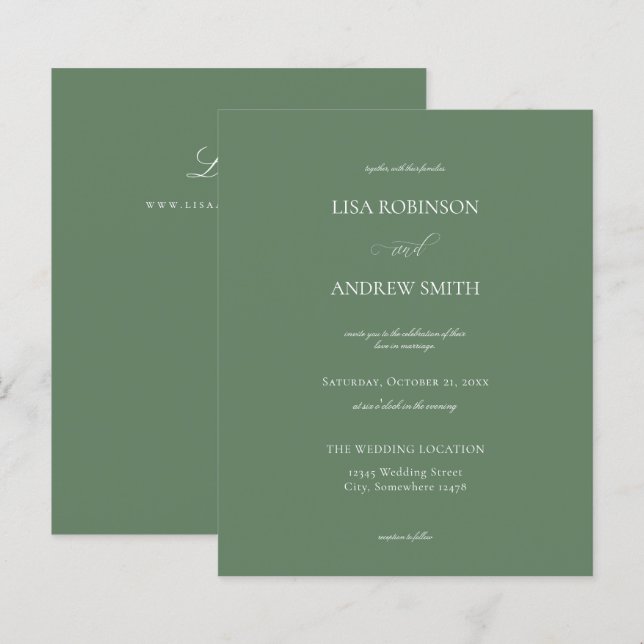 Budget Sage Green Calligraphy Wedding (Front/Back)