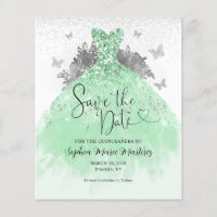 Budget Sage Green Dress Quinceañera Save the Date