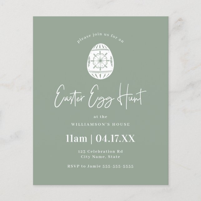Budget Sage Green Easter Egg Hunt Invite (Front)