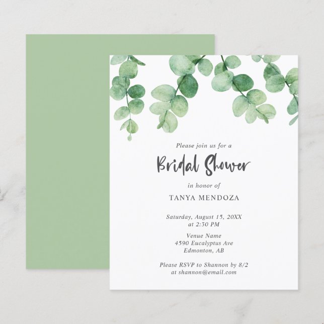 Budget Sage Green Eucalyptus Leaf Bridal Shower (Front/Back)