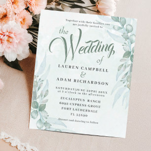 Budget Sage Green Eucalyptus Wedding Invitation