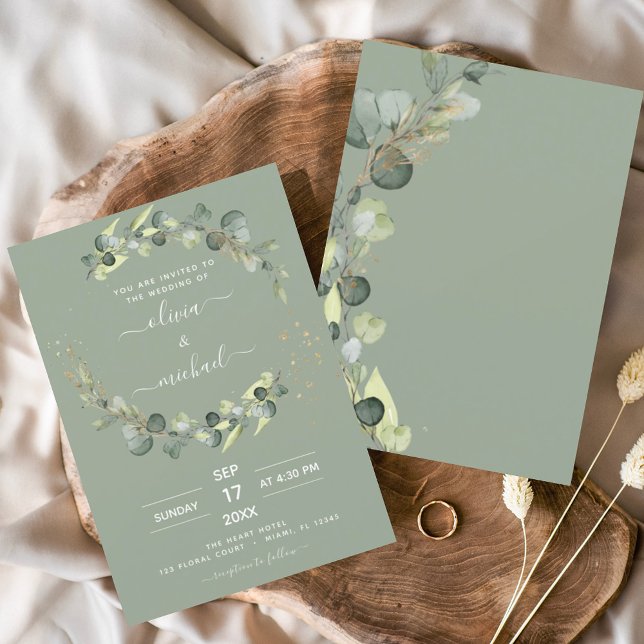 Budget Sage Green Eucalyptus Wedding Invitations (Creator Uploaded)