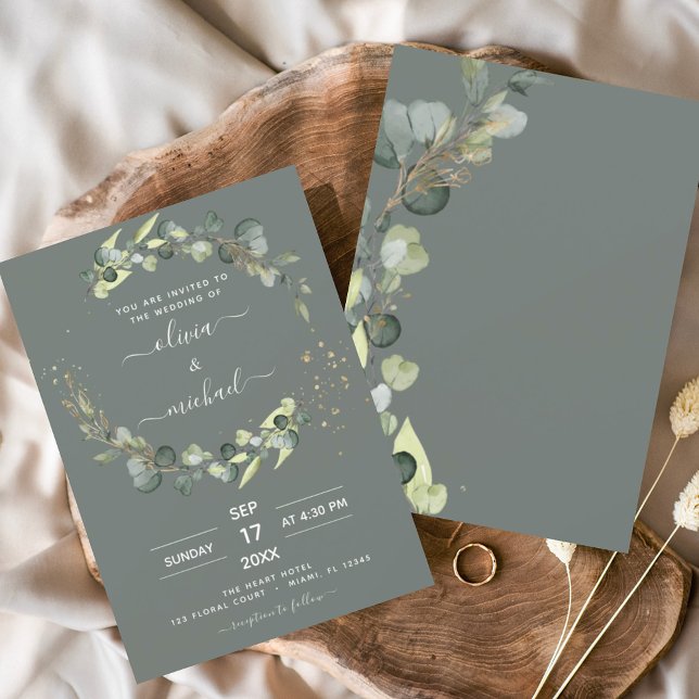 Budget Sage Green Eucalyptus Wedding Invitations (Creator Uploaded)