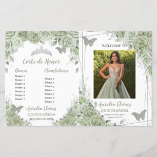 Budget Sage Green Floral Quinceanera Photo Program