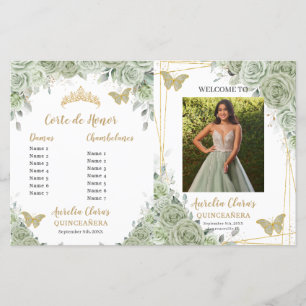Budget Sage Green Floral Quinceanera Programme pho