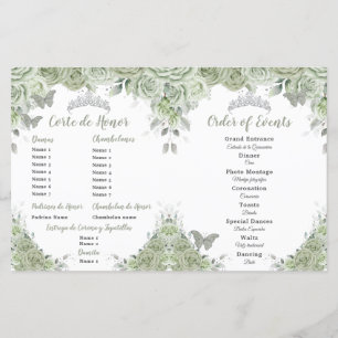 Budget Sage Green Floral Quinceañera XV Programme