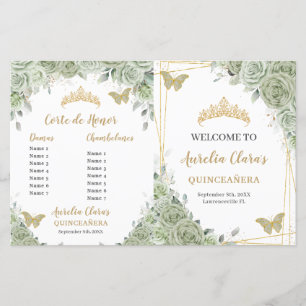 Budget Sage Green Floral Quinceanera XV Programme