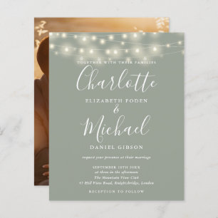 Budget Sage Green Lights Photo Wedding Invitation