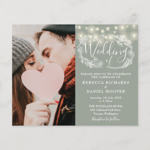 Budget Sage Green Lights Photo Wedding Invite