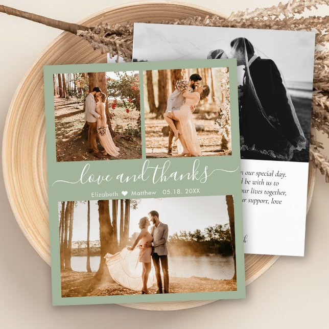 Budget Sage Green Photo Collage Wedding Thank You (Creator Uploaded)