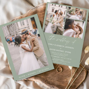 Budget Sage Green Photo Wedding Invitation