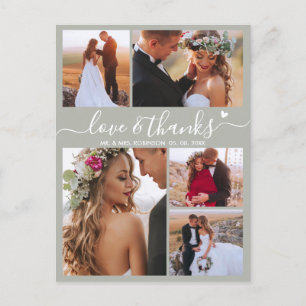 Budget Sage Green Script Photo Wedding Thank You Postcard