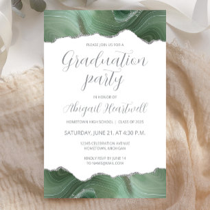 Budget Sage Green Silver Agate Grad Party Invite