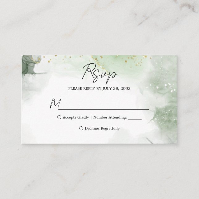 Budget Sage Green Watercolor Splash Wedding Rsvp Enclosure Card (Front)