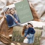 Budget Sage Green Wedding Photo Thank You Card<br><div class="desc">Elevate your gratitude with our elegant thank you cards featuring modern script and your favourite wedding photo. These cards offer a stylish and minimalist design that perfectly complements any wedding aesthetic. Personalize them with a heartfelt message of appreciation to convey your thanks to friends and family for their love and...</div>