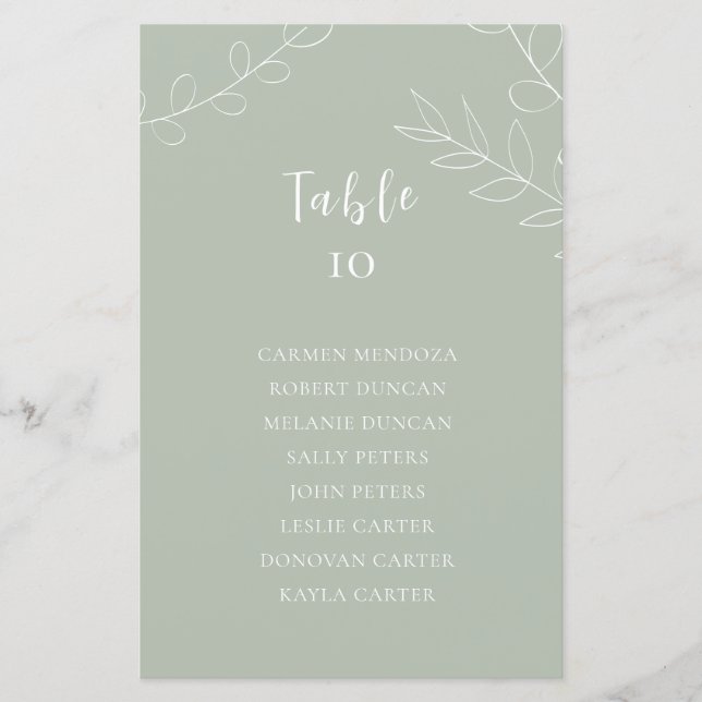 Budget Sage Green Wedding Seating Chart Table Card (Front)