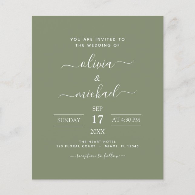 Budget Sage Green Wedding with Photo Invitation Flyer (Front)