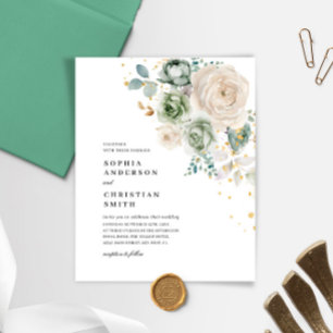 Budget Sage Green & White Flowers Wedding invit