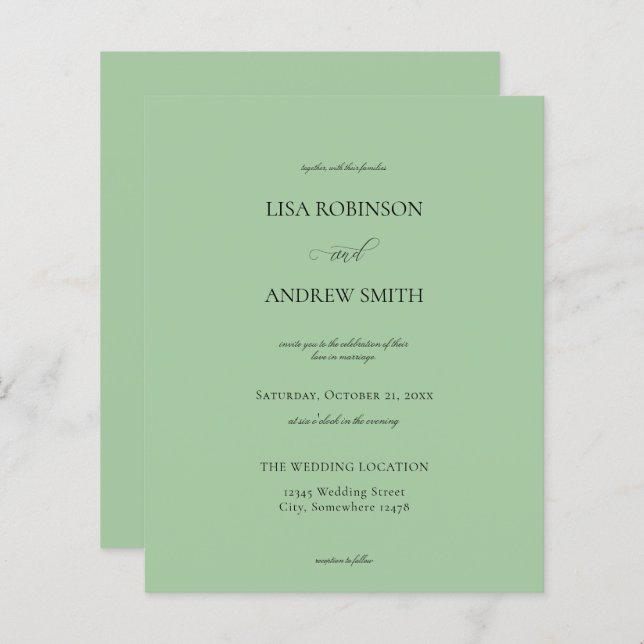 Budget Sage Mint Green Calligraphy Wedding (Front/Back)