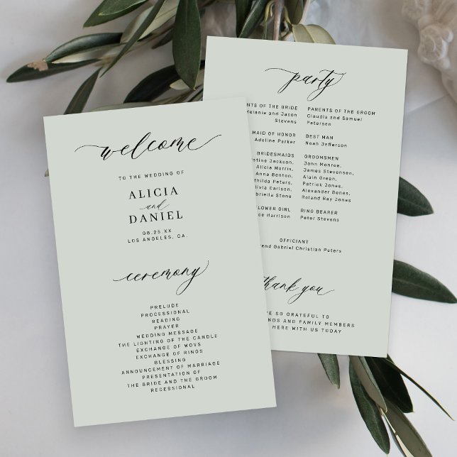 Budget sage vert élégant mariage programme (Créateur téléchargé)