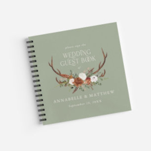 Budget sage vert floral mariage livre d'hôte rusti