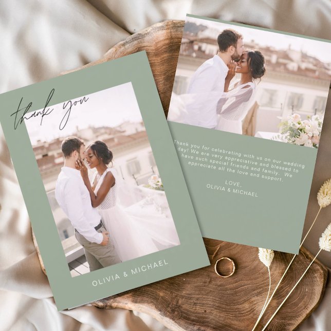 Budget Sage Vert Mariage Photo Merci Cartes (Créateur téléchargé)