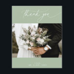 BUDGET Sage Wedding Photo Thank You Card<br><div class="desc">This timeless, romantic design features a modern script paired with bold text. Please contact me if you need help with this design. BUDGET PAPER IS THIN. UPGRADE FOR A THICKER PAPER. NO ENVELOPES INCLUDED. FOR CARD STOCK, THICKER CARDS, CHECK OUT THE LINK BELOW. CARD STOCK, THICKER CARDS HAVE AN OPTION...</div>