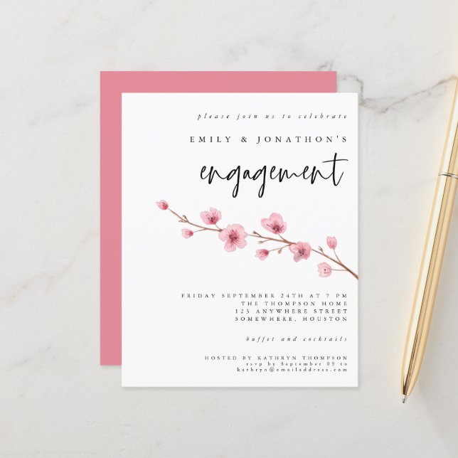 Budget Sakura Cherry Blossom Engagement Invitation (Front/Back In Situ)