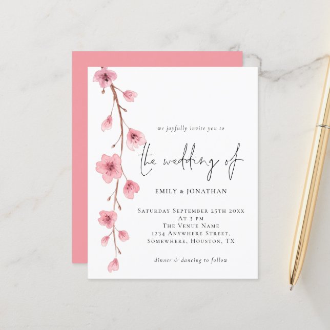 Budget Sakura Cherry Blossom Wedding Invitation (Front/Back In Situ)