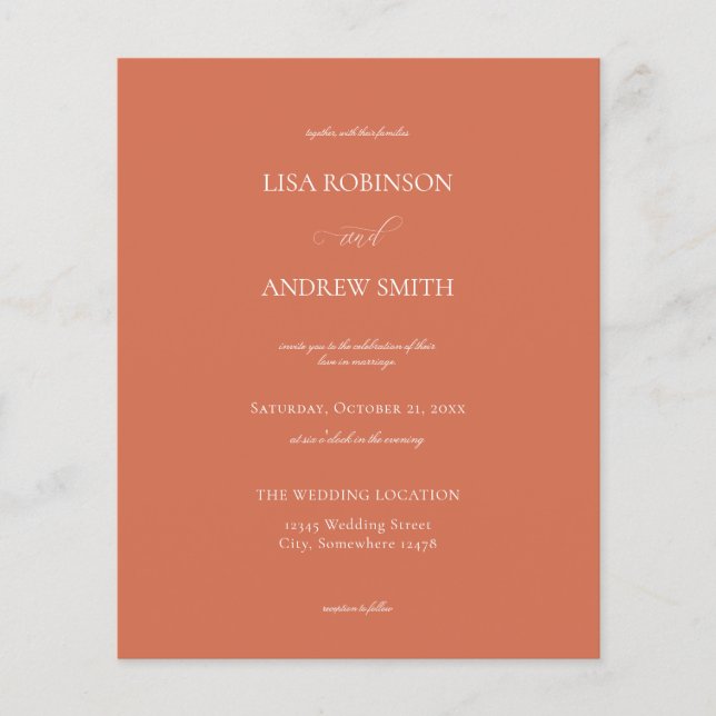 Budget Salmon Orange Calligraphy Wedding Flyer (Front)