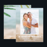 Budget Sand and Sea Beach Photo Christmas Cards<br><div class="desc">Small 4.5" x 5.6" paper Christmas cards feature your favourite vacation or warm weather photo on our blurred sand and seas Christmas holiday card with your message in chic white text. These affordable holiday photo cards are printed on 110 lb paper available in 3 sizes. **WHITE ENVELOPES ARE OPTIONAL ON...</div>