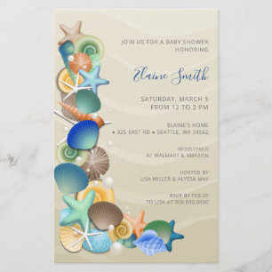 Budget Sandy Ocean Beach Baby Shower Invitations